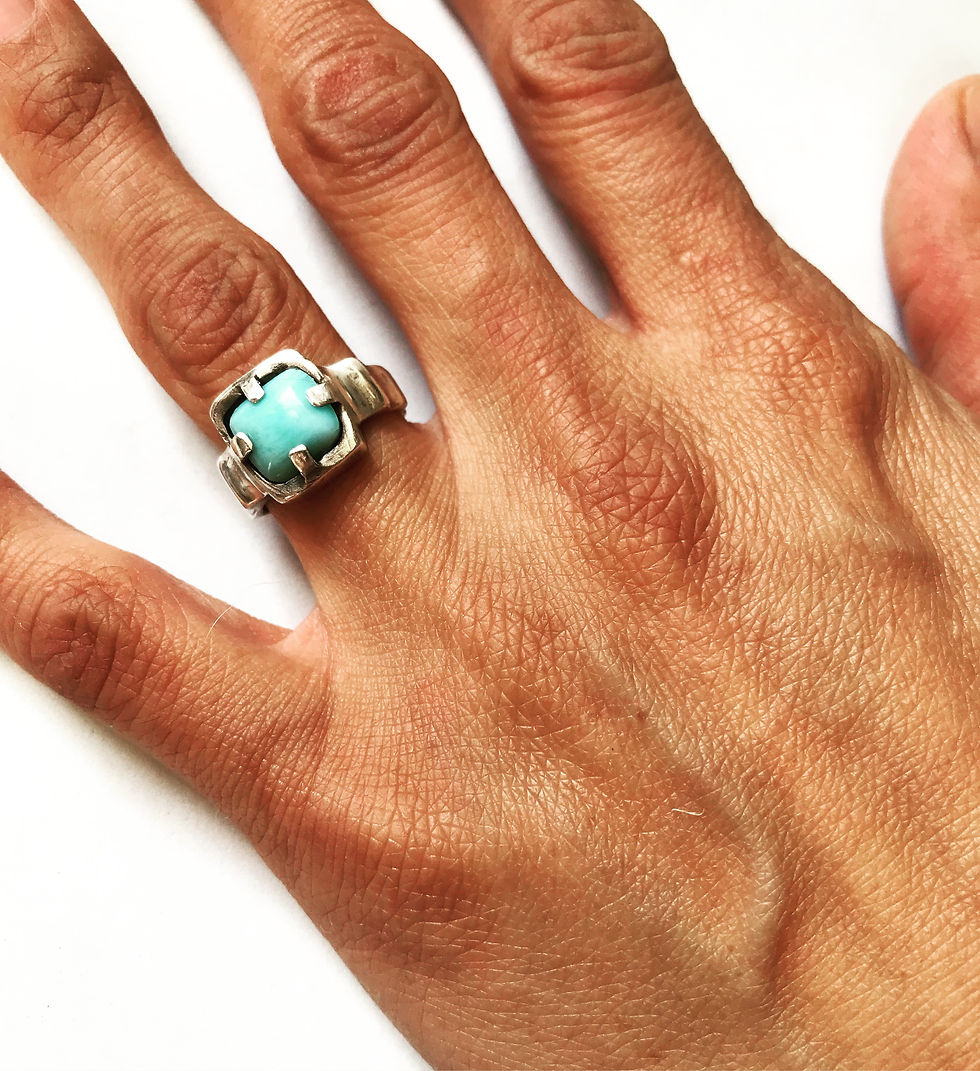 Thumbnail: women's designer handcrafted sterling silver ribbed style larimar ring - beautiful engagement, wedding, & casual jewelry