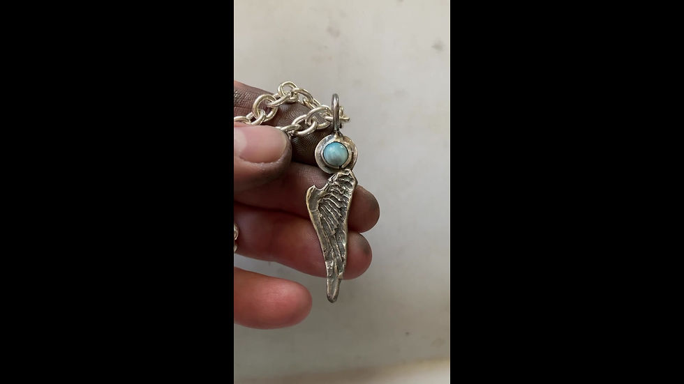 men's and women's designer handcrafted sterling silver larimar angel wind pendant necklace - biker rocker rebel jewelry