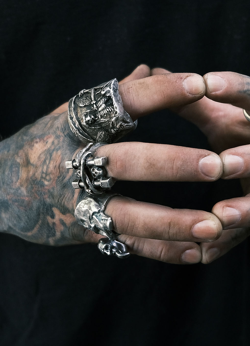 Men's large sterling silver death reaper skull ring. Silver biker death skull ring. rocker jewelry. handcrafted in the USA