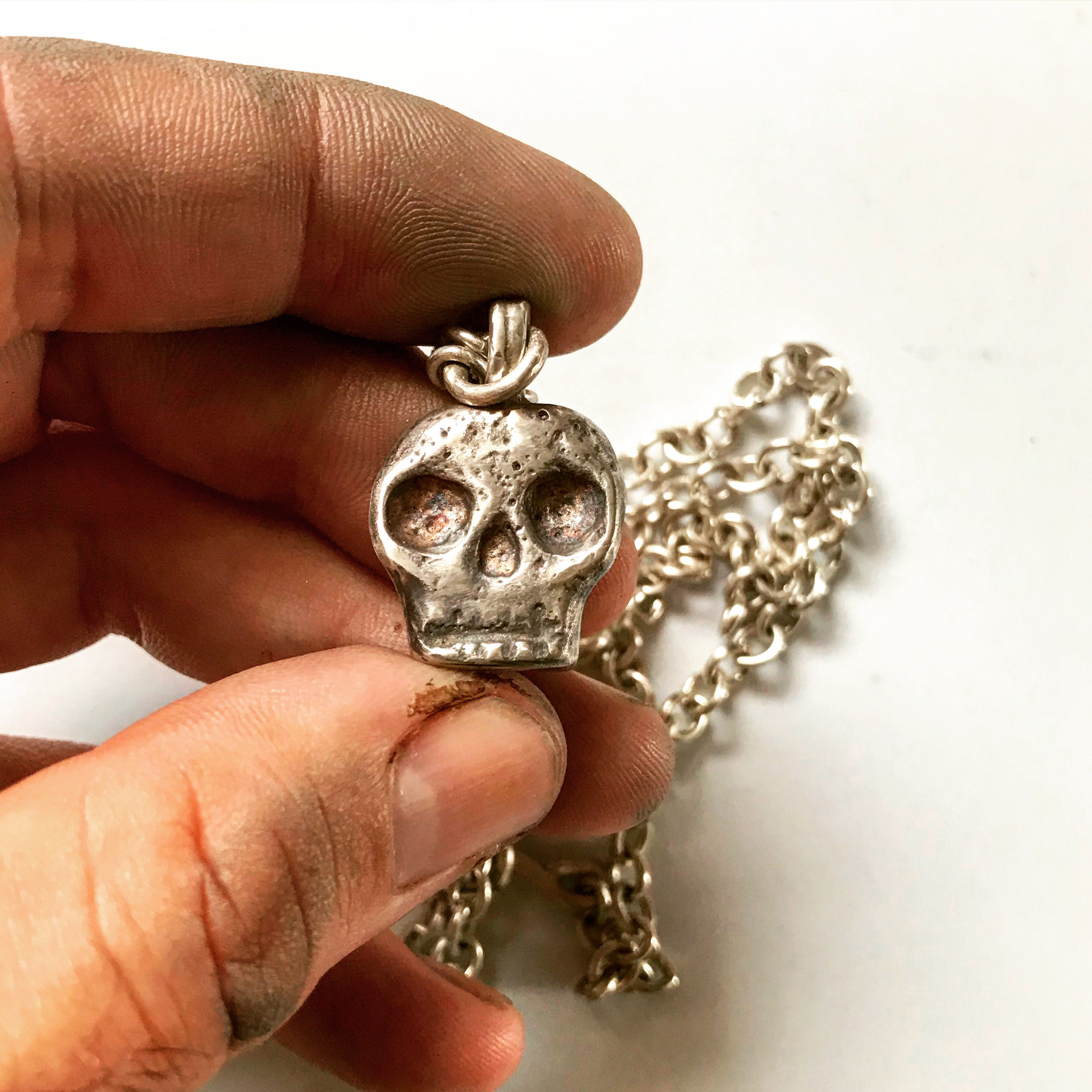 Men's Sterling Silver Skull Pendant Necklace. Silver Skull Jewelry for Men & Women. Biker Skull Necklace. USA Handcrafted