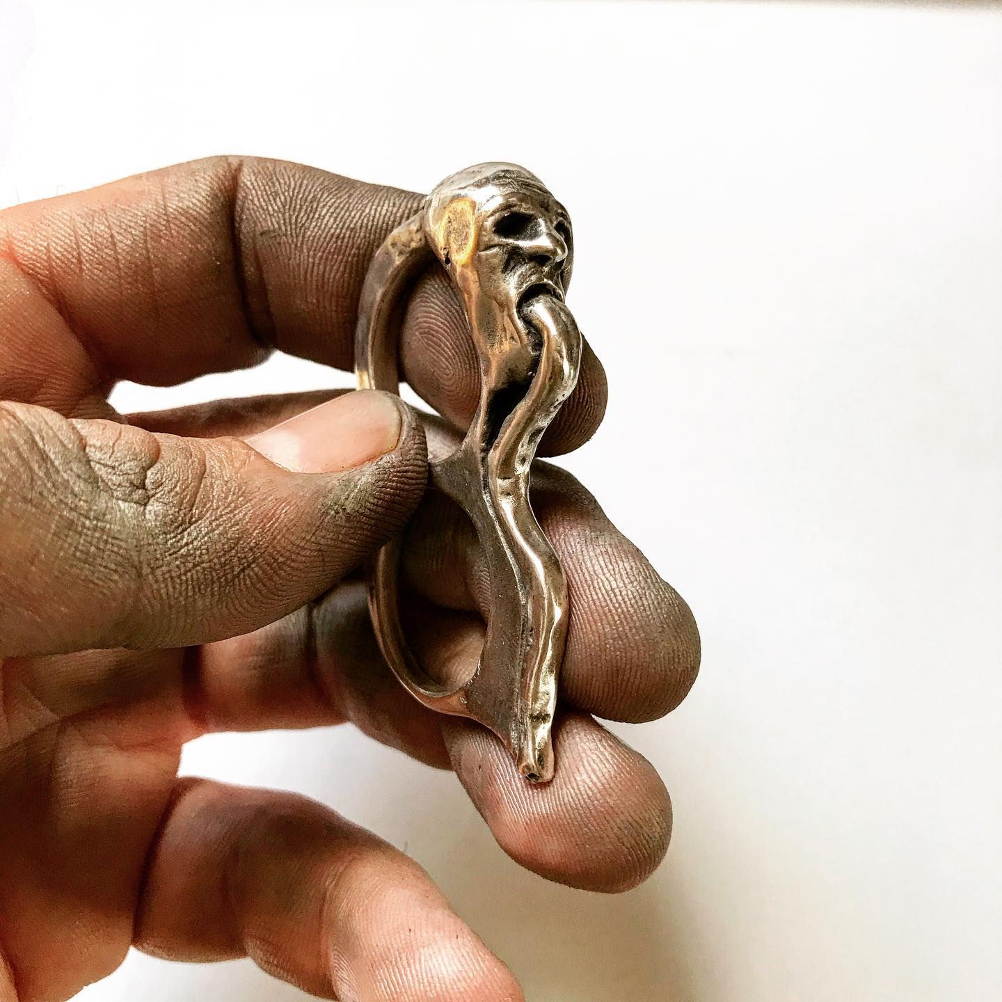 Men's Sterling Silver Double Finger Ring. Silver Biker Rocker Statement Ring for Men & Women. USA Made.