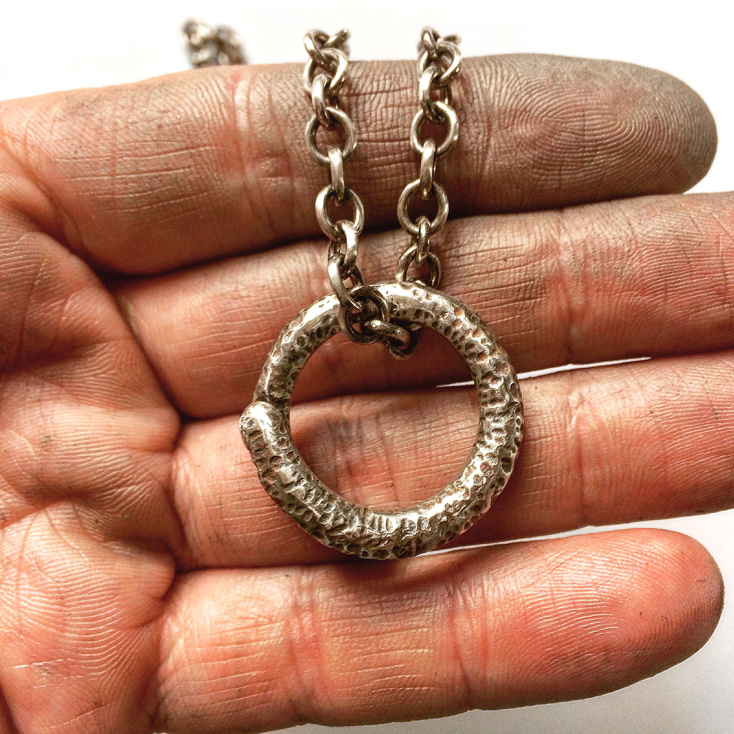 Men's Sterling Silver ring pendant necklace. Ring Statement necklace for men & women. Biker rocker jewelry USA Handcrafted