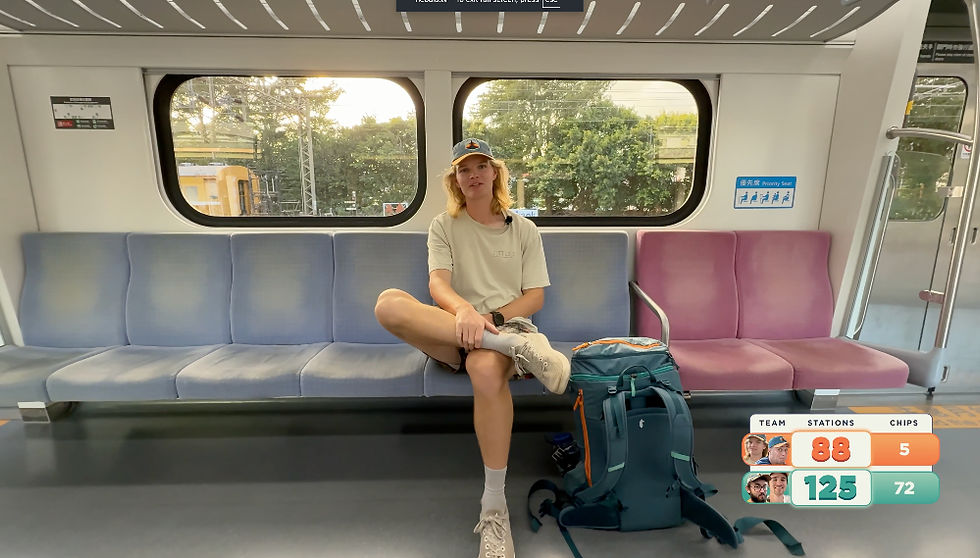 (Sam Denby on a metro train in Taiwan)