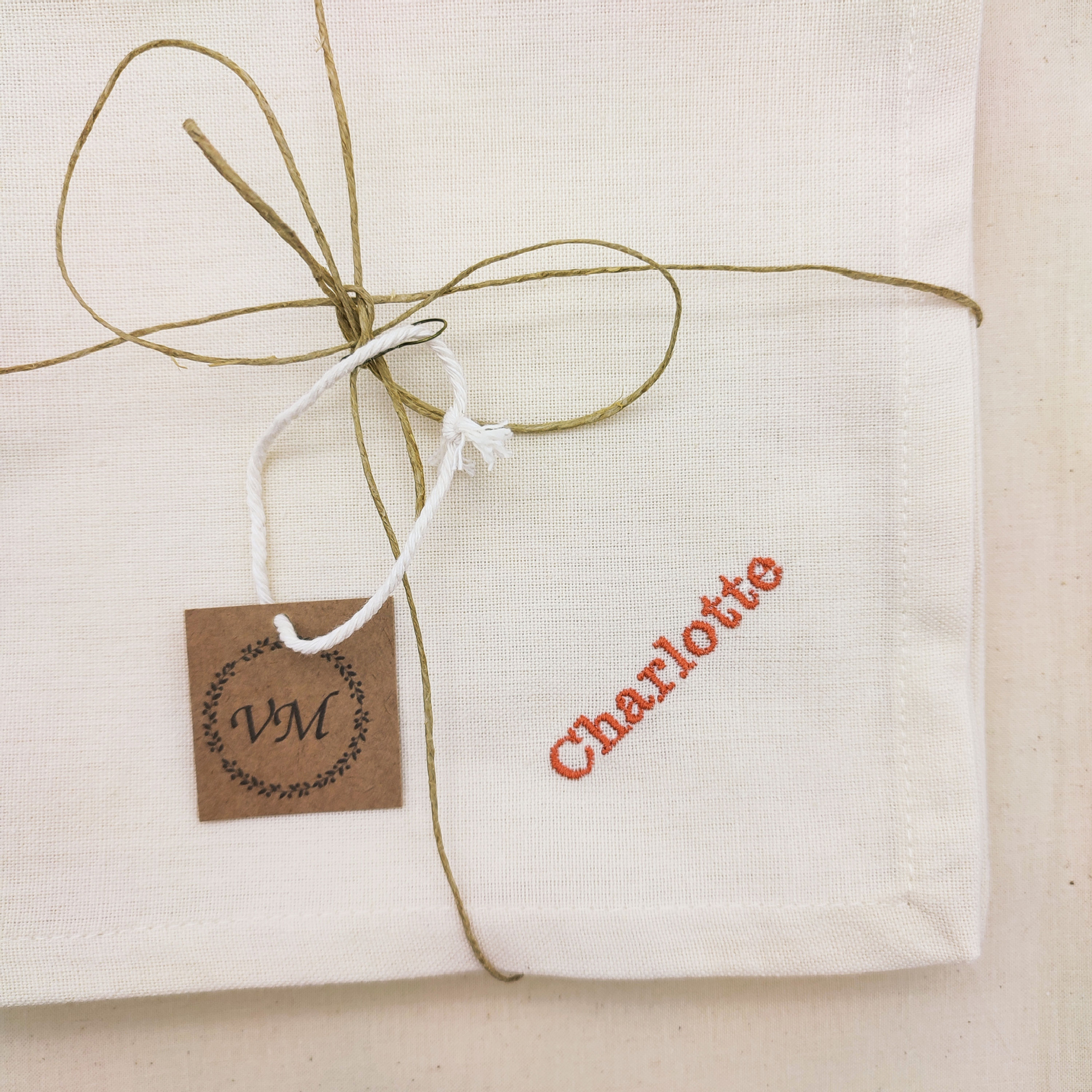 Serviette de table personnalisée avec prénom ECRU/VERTE