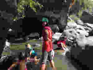 Enjoying a refreshing dip in the river