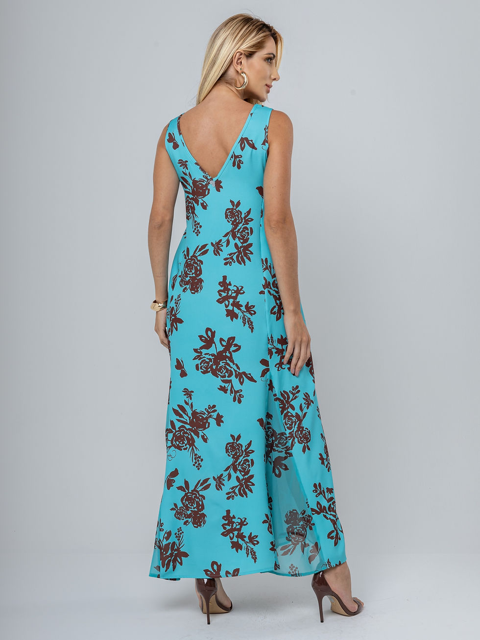 Miniatura: vestido longuete midi estampado floral exclusivo nesgas crepe cinto laço