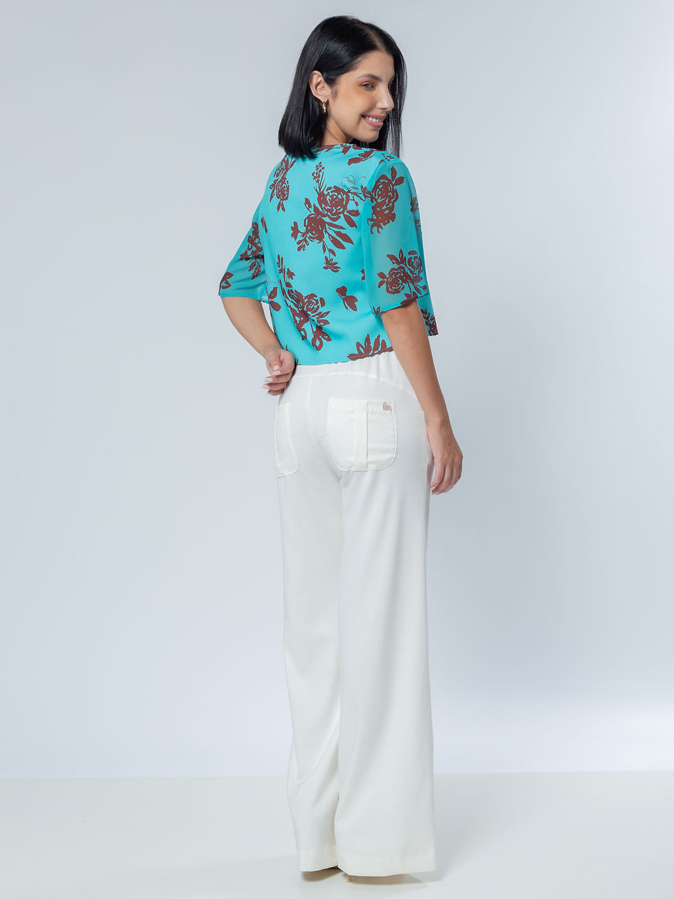 Miniatura: calça feminina pantalona ampla branca off white sem transparência