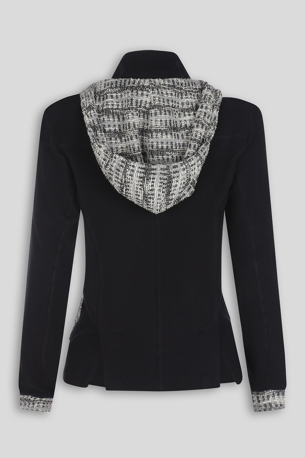 Miniatura: Blazer Alfaiataria em Malha Preto Detalhes em Tweed