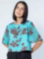Miniatura: blusa camiseta manga curta ampla estampa floral tiffany e marrom