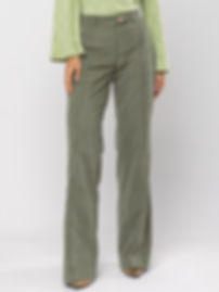 Calça Pantalona em Alfaiataria de Veludo Verde Militar