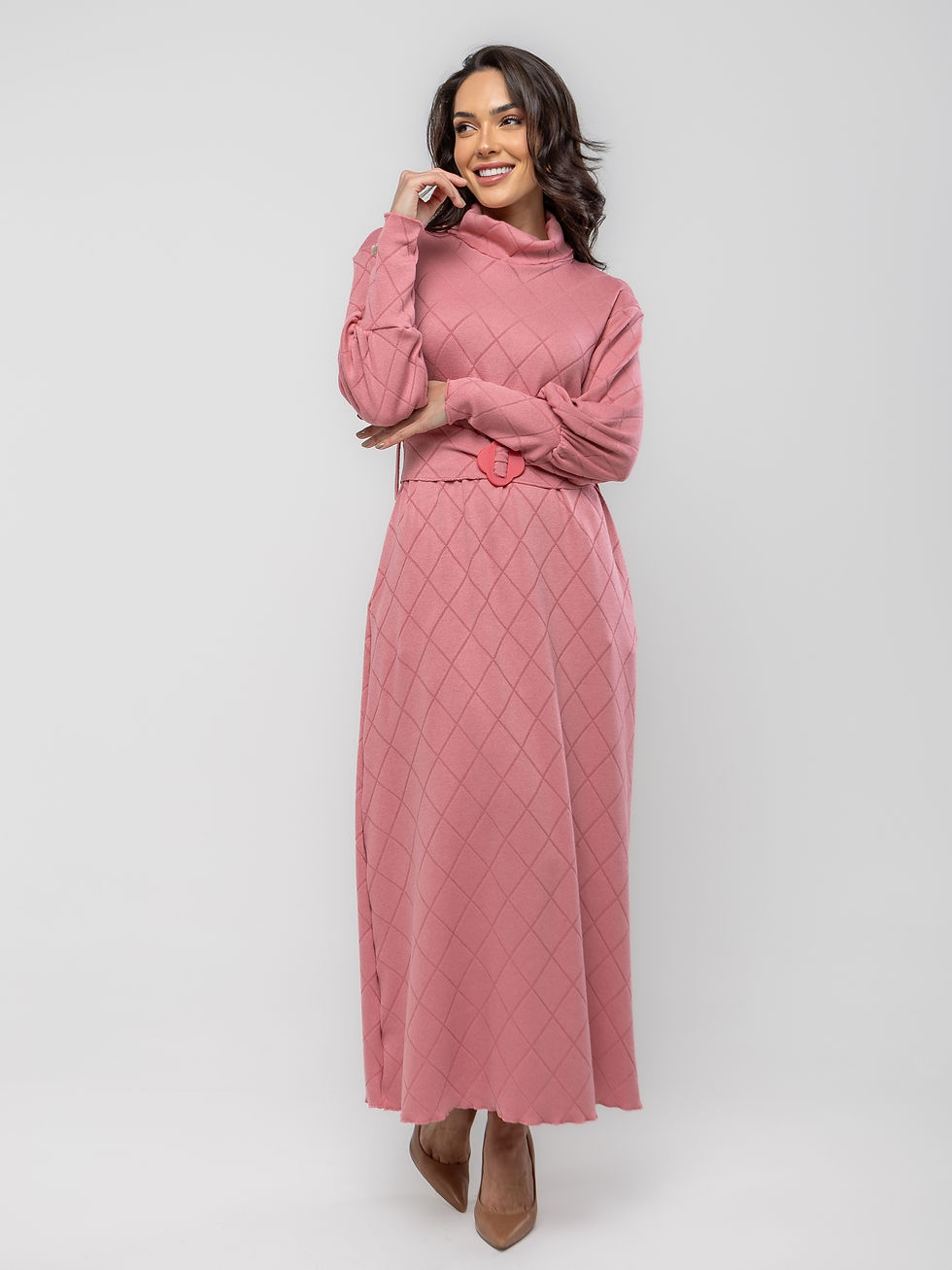 Miniatura: Vestido Longuete em Tricot Mangas Longas Rosé