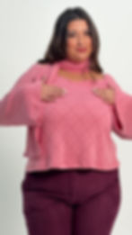 Miniatura: Blusa Manga Longa com Cachecol em Tricot Bordado Rosé