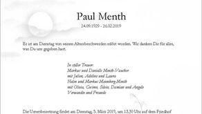 Paul Menth 24.9.1929-26.2.2019