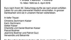 Hilda Kaiser-Kloos 13.3.1926-5.4.2018