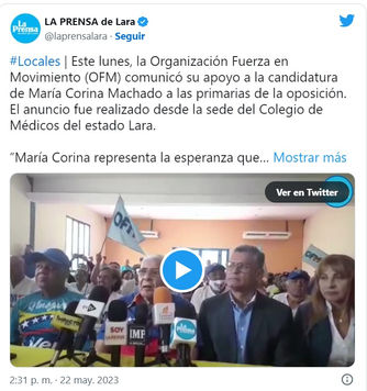 OFM da rotundo apoyo a María Corina Machado