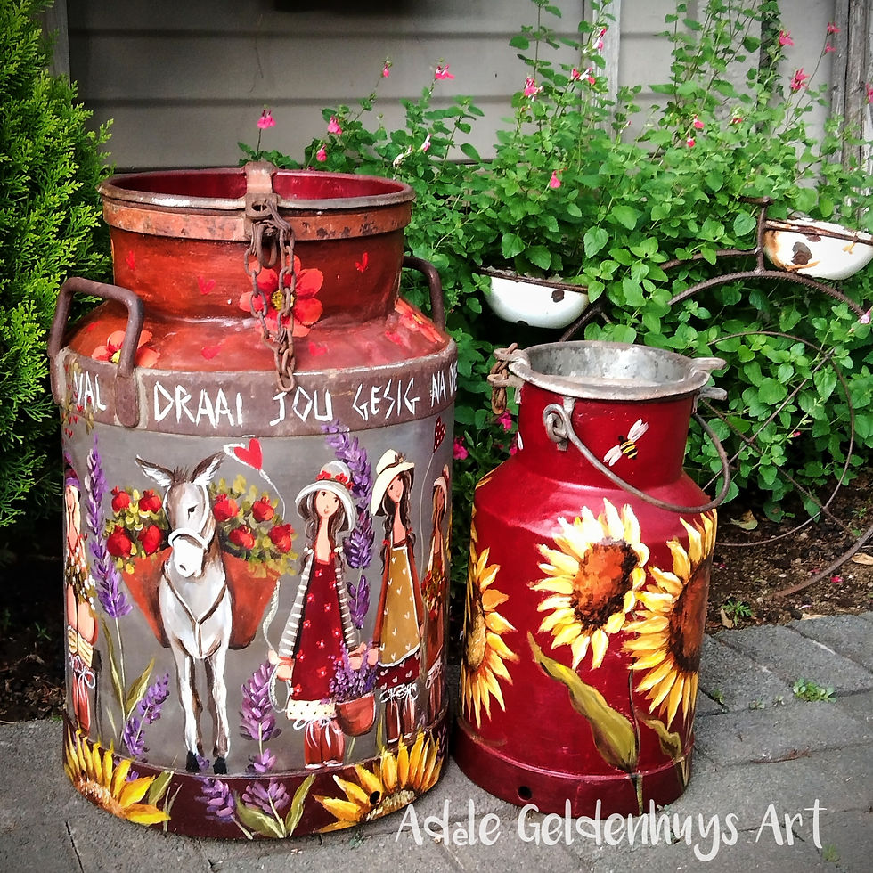 Thumbnail: Painted milkcan set - sunflowers, lanvender and figures