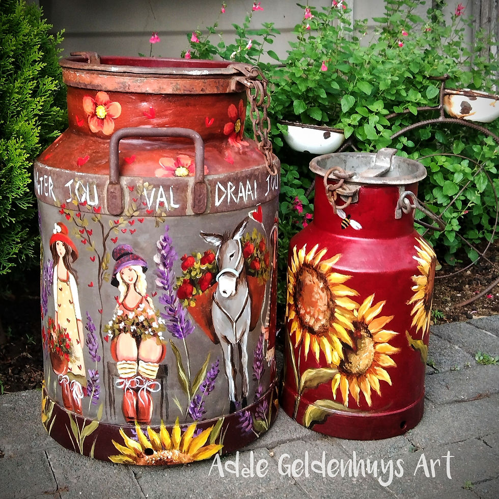 Thumbnail: Painted milkcan set - sunflowers, lanvender and figures