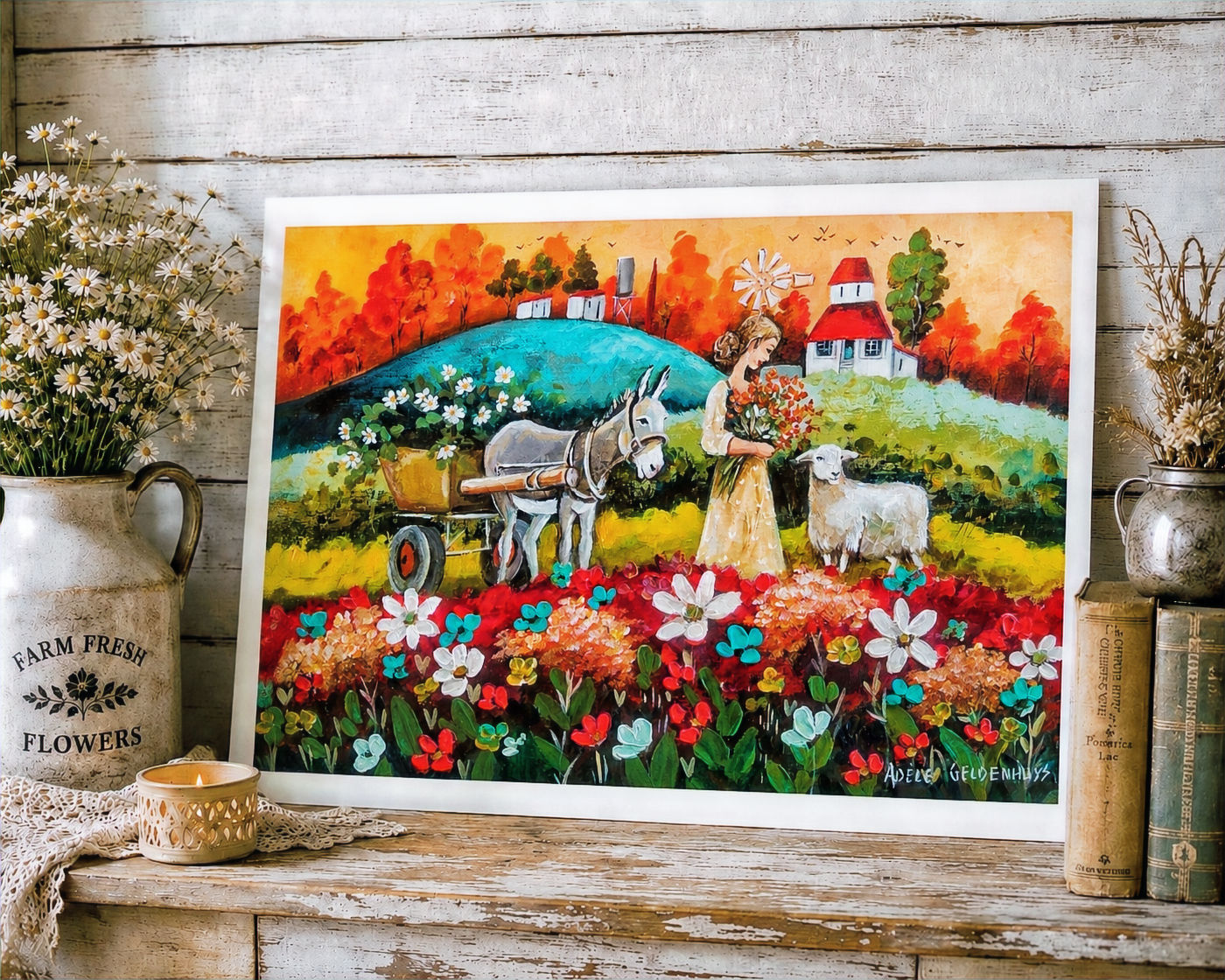 Paper Print - The flower keeper and her faithful companions
