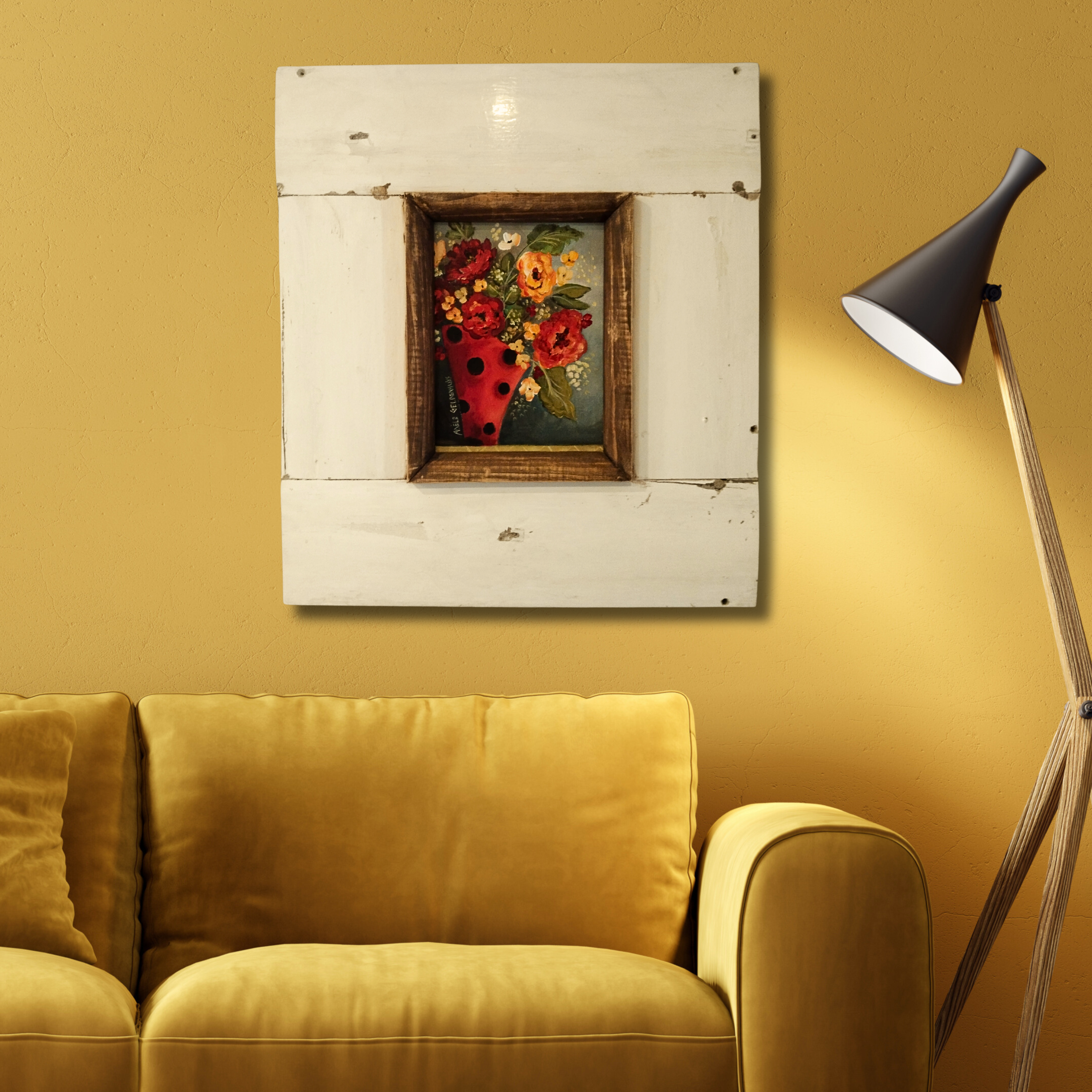 SOLD - Framed Original - Red vase with flowers