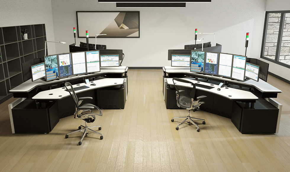two 911 dispatch workstations inside the PSAP