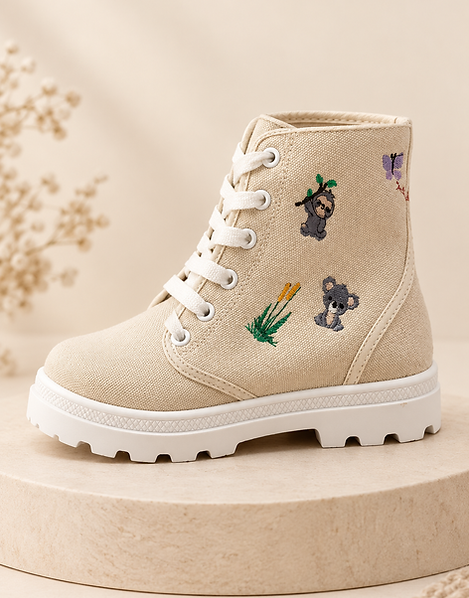 Bottine beige brodée sur socle.png