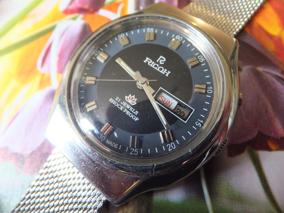 Thumbnail: 2-Tone Black Grey Dial Ricoh 37mm 1970's Japanese Automatic Watch