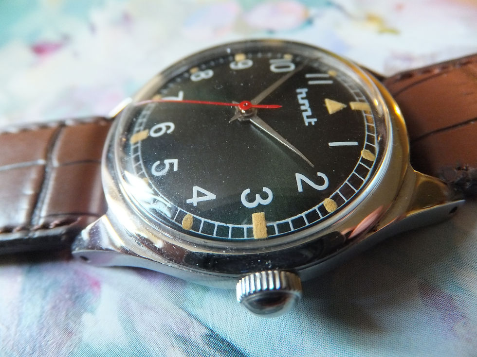 Thumbnail: HMT  Military Style Black Dial India Made Manual Winding Watch