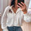 Thumbnail: Chemise blanc cassé à col montant - ELINA