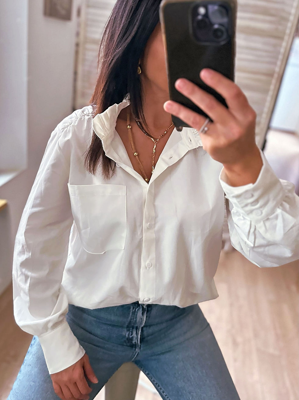 Miniature : Chemise blanc cassé à col montant - ELINA