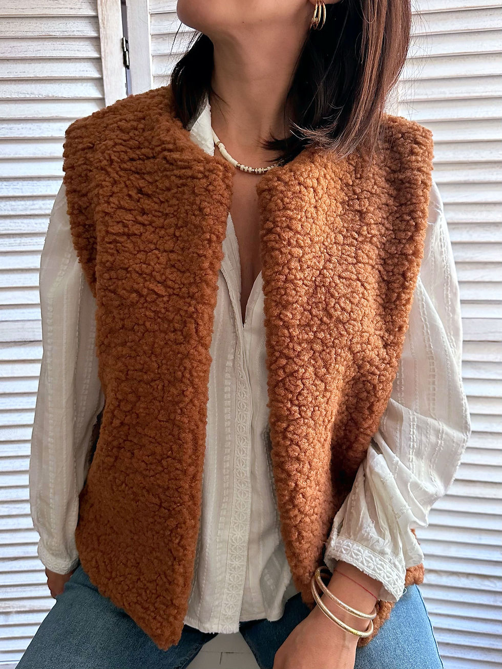 Miniatura: veste sans manches marron pour superposition automne hiver