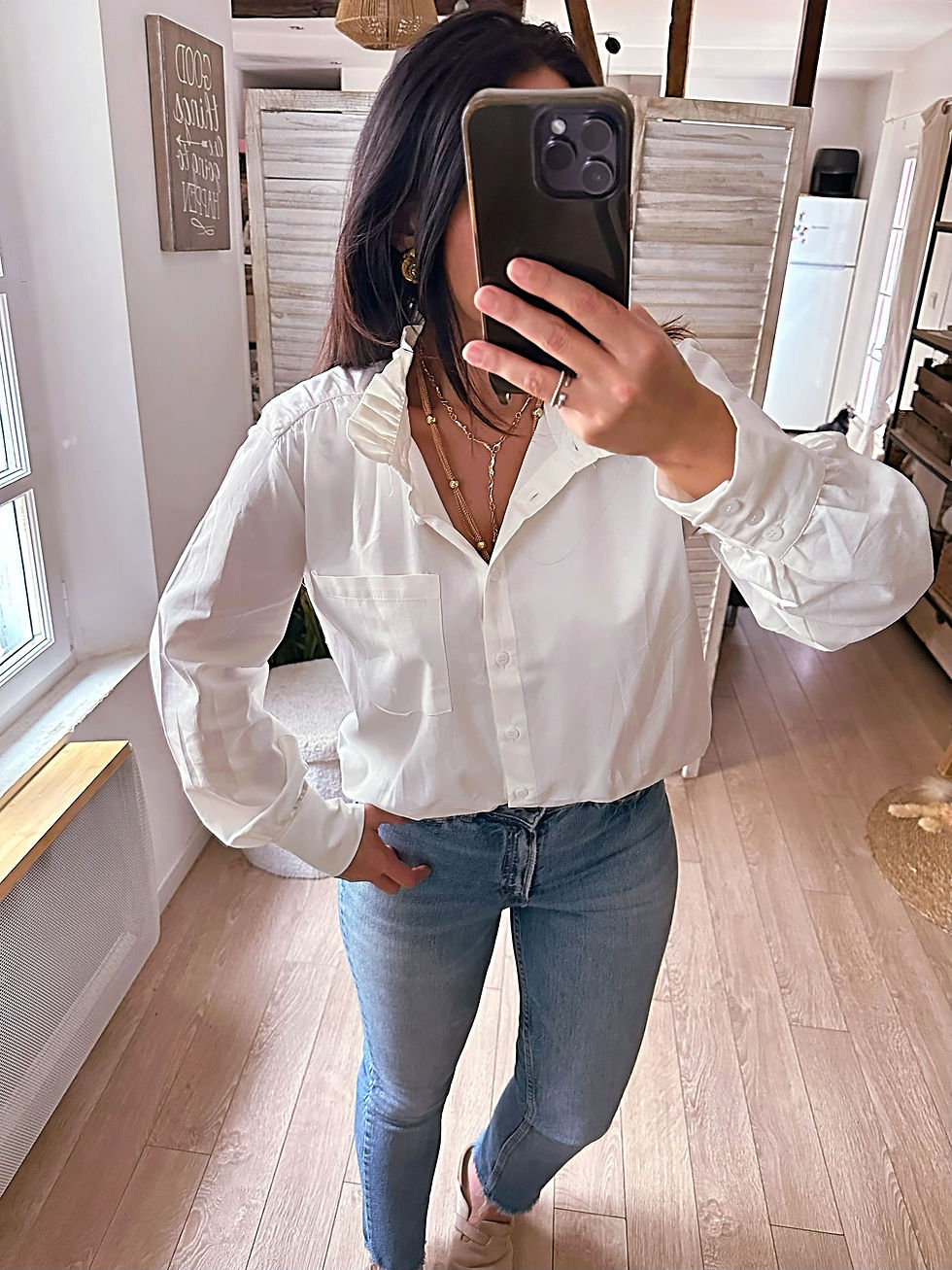Miniature : Chemise blanc cassé à col montant - ELINA