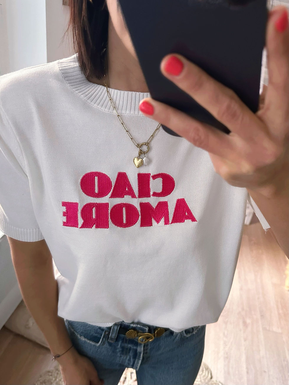 Thumbnail: Pull léger femme blanc avec inscription rose délicate