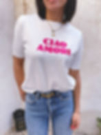 Pull blanc léger à manches courtes brodé « Ciao Amore » rose