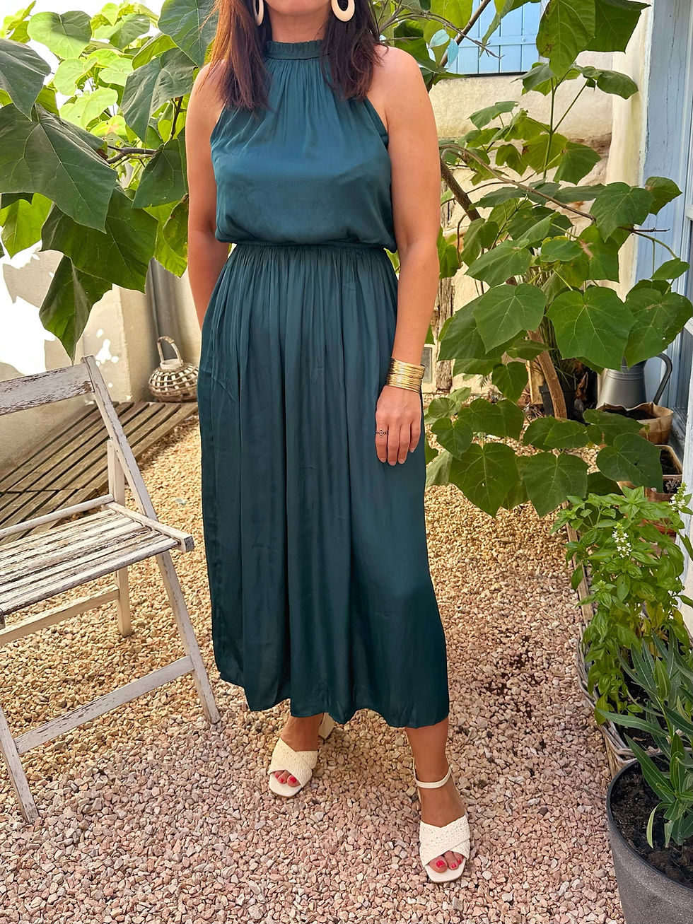 Miniature : robe longue élégante vert émeraude femme soirée talons