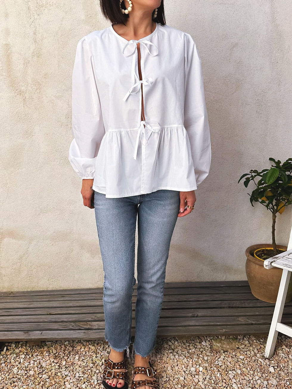 Miniatura: blouse blanche liens à nouer devant