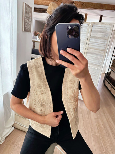 Haut Sans Manches Femme French Laundry - Taille 22/24 - Beige Brodé - Neuf Avec étiquette