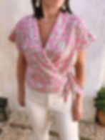 blouse portefeuille fleurie rose femme style bohème