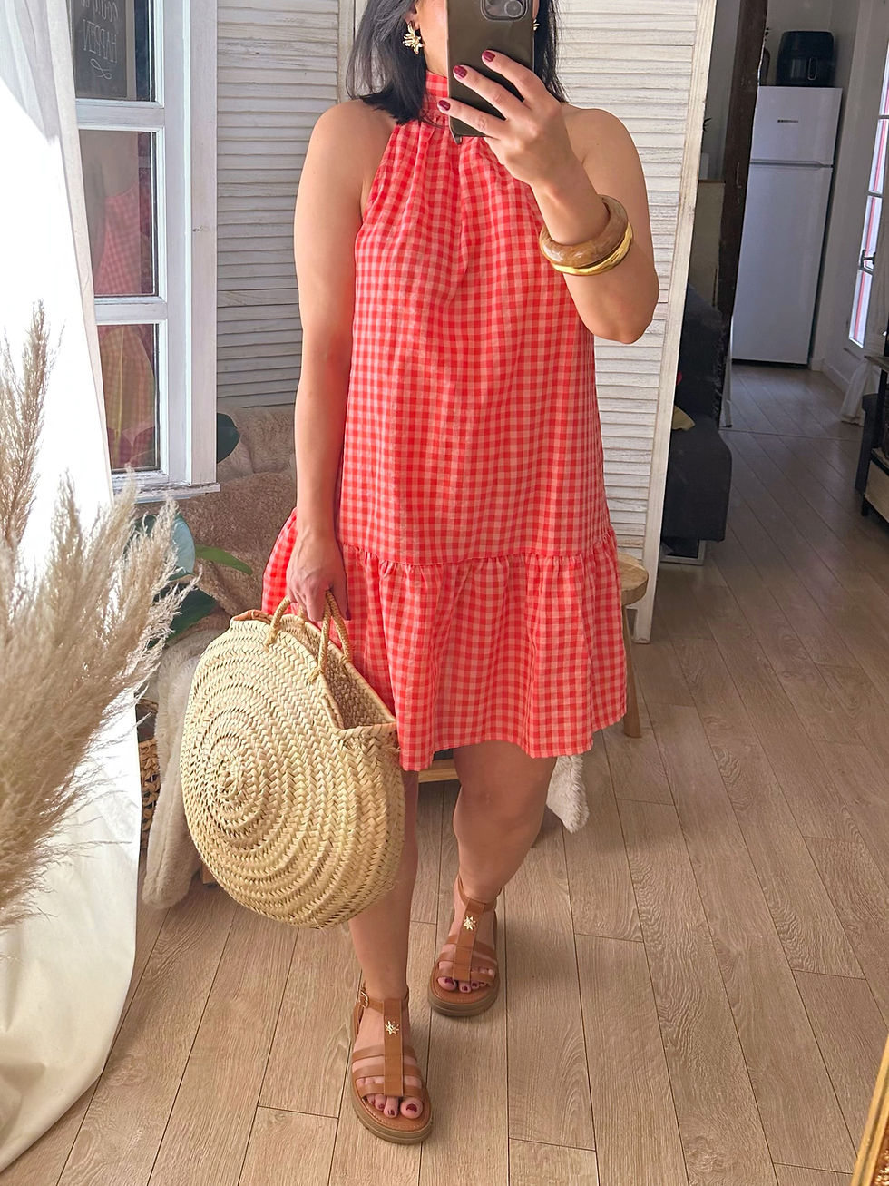 Miniatura: Robe à carreaux vichy corail - GEORGIA