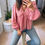 Miniature : Haut femme rose chic et pas cher – blouse dentelle fluide