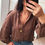Thumbnail: blouse bohème chic en coton chocolat