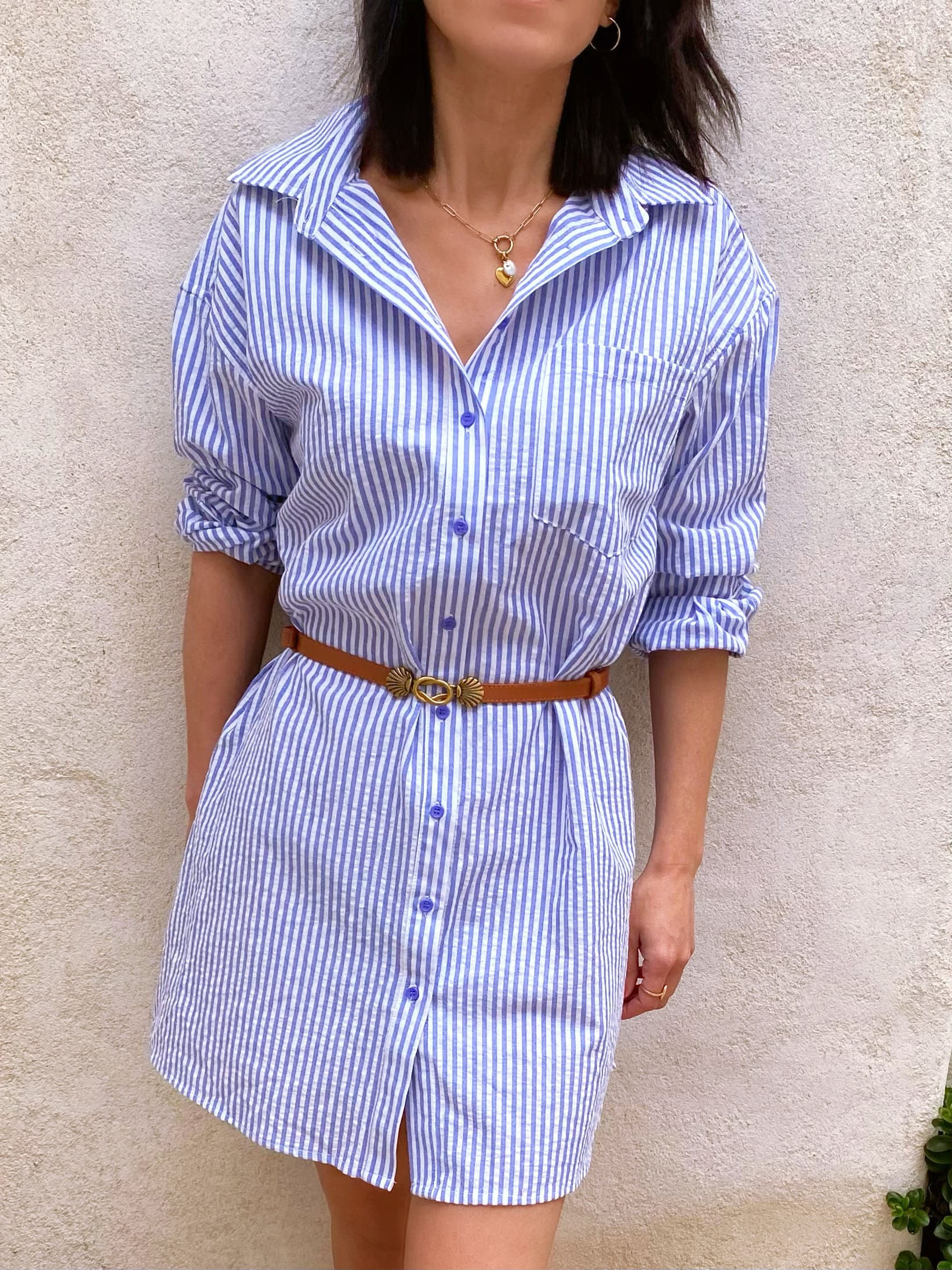 robe chemise courte rayée bleue coton femme