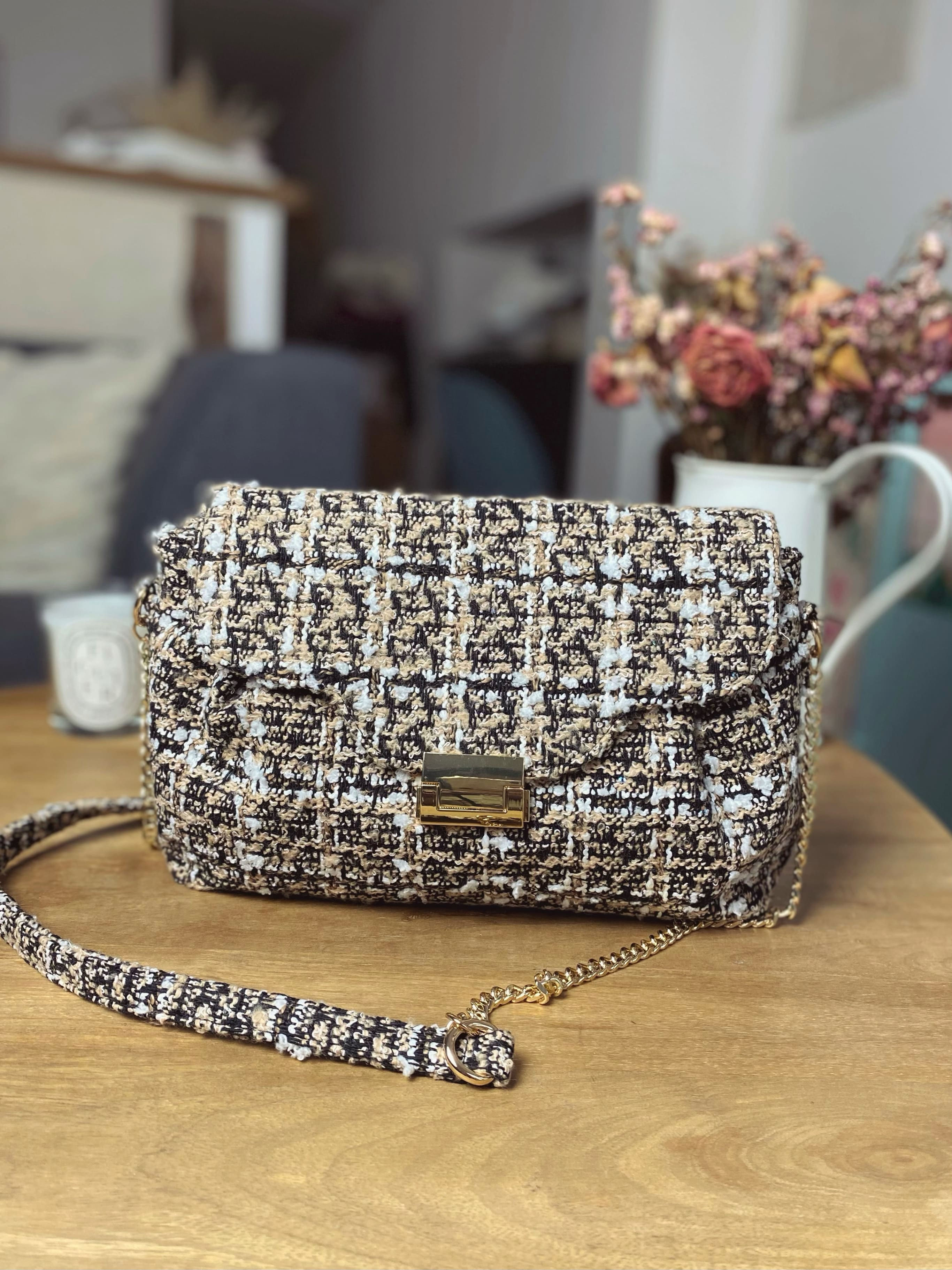 Sac en coton beige à carreaux