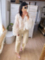 Thumbnail: Pantalon écru mode femme avec détails originaux