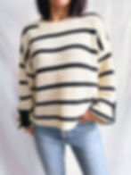 Pull en coton à rayures noir et blanc pour femme