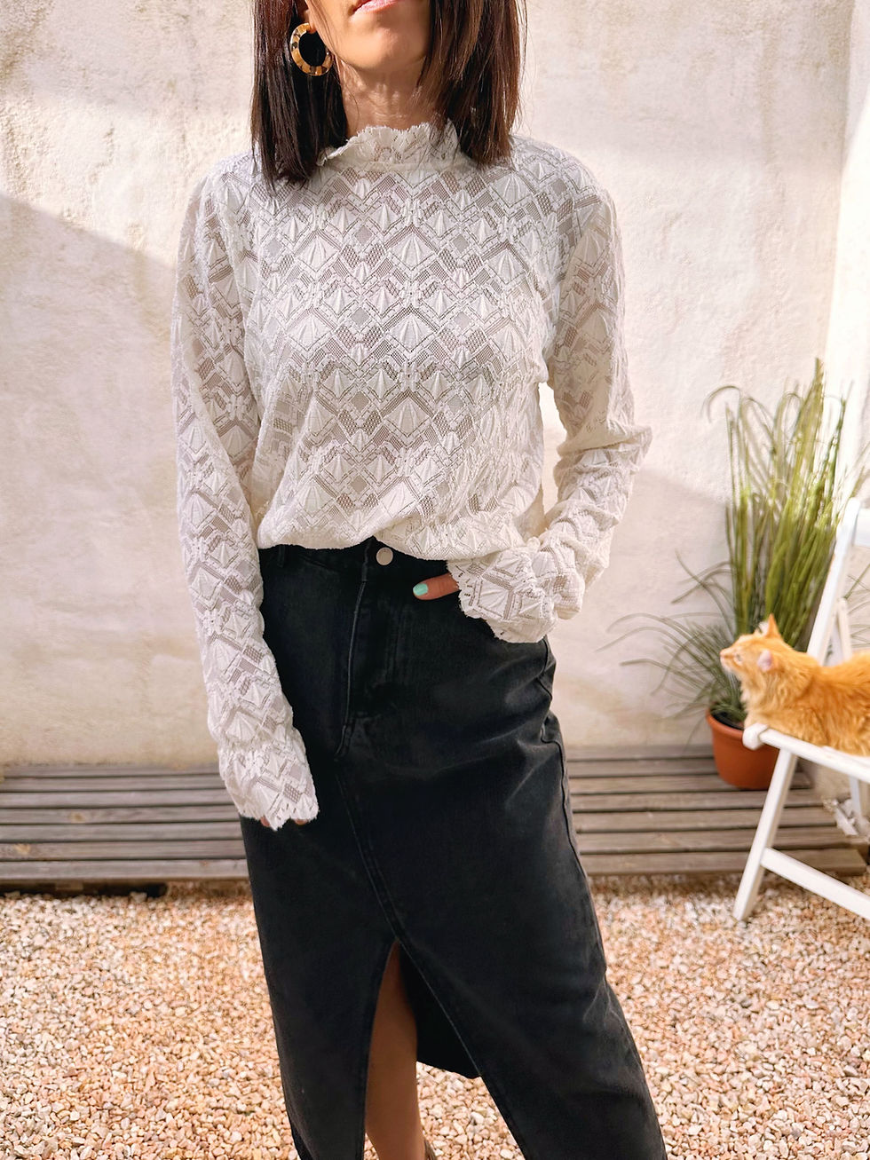 Miniature : dos goutte blouse blanche dentelle