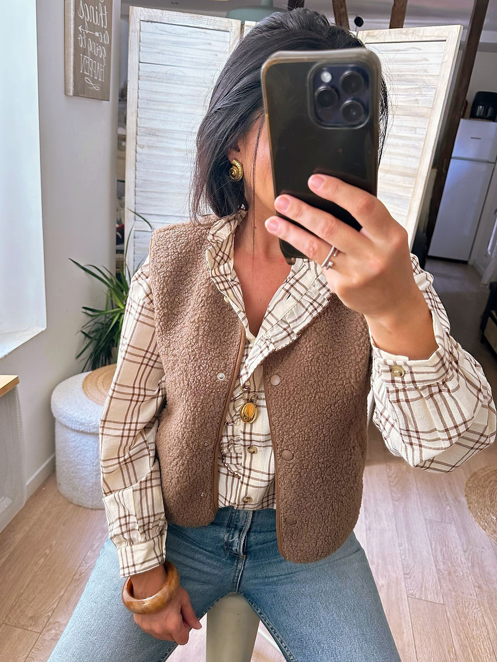veste sans manches femme effet moumoute marron