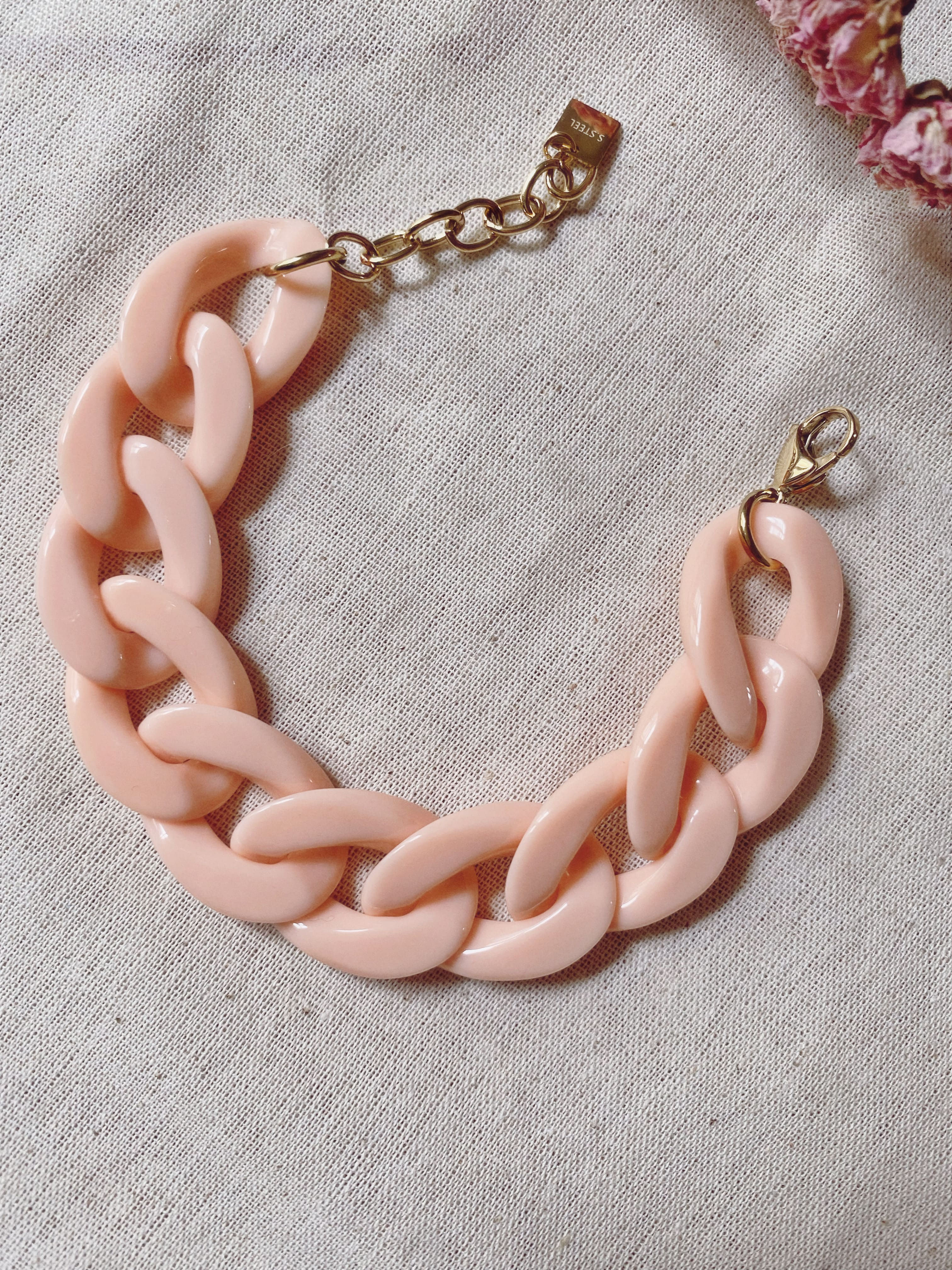 Bracelet maille résine rose