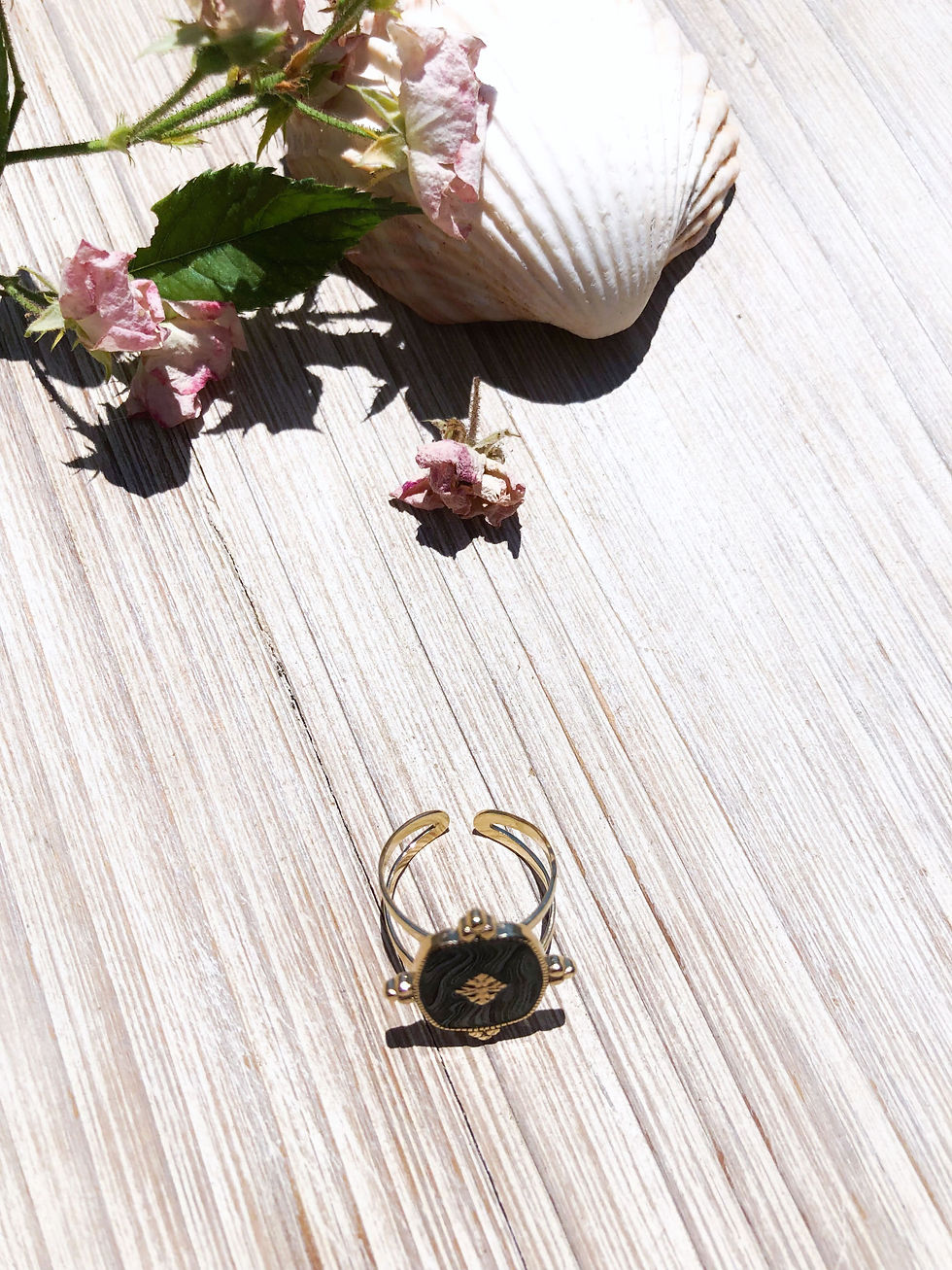 Miniatura: Bague dorée et noire ajustable