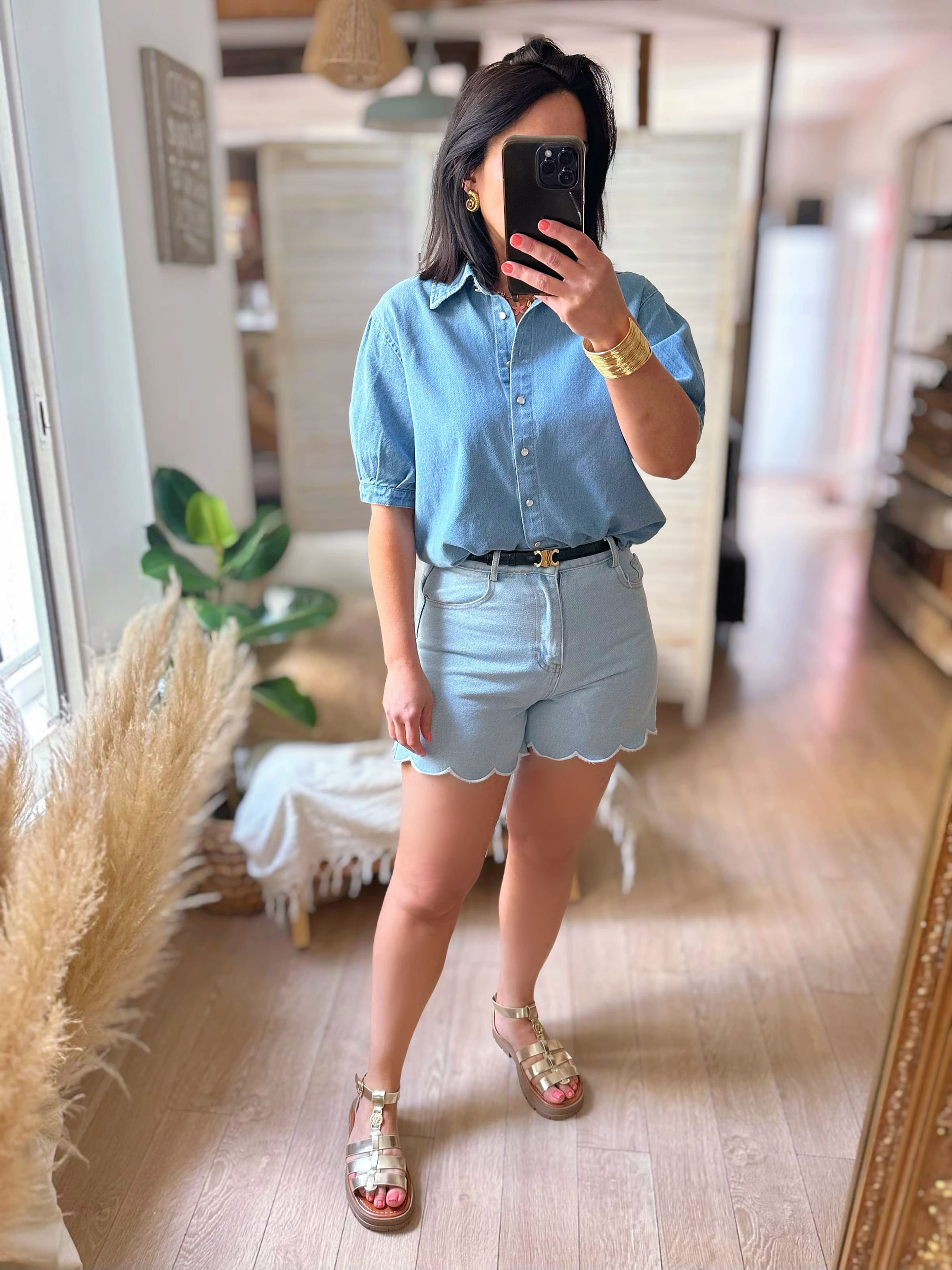 Short en jean festonné - LUIS