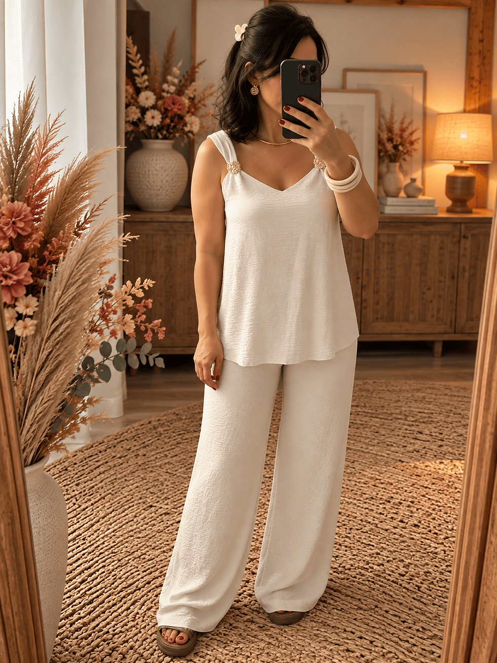 Miniatura: Ensemble pantalon et top beige - ANTONIN 🇮🇹